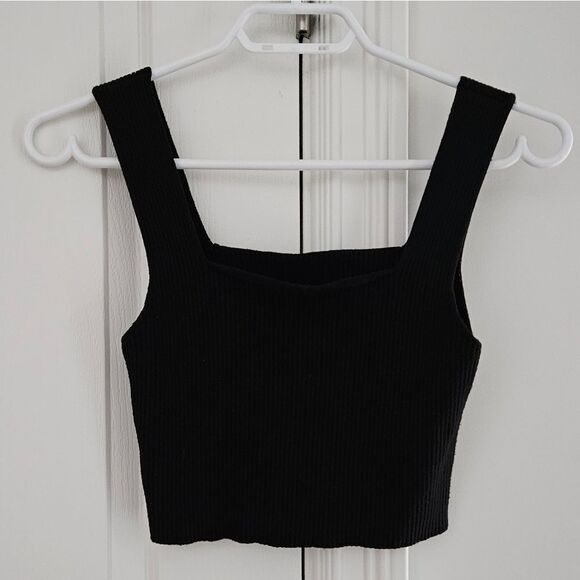 Black Ribbed Knit Women's Top - Picture 1 of 3